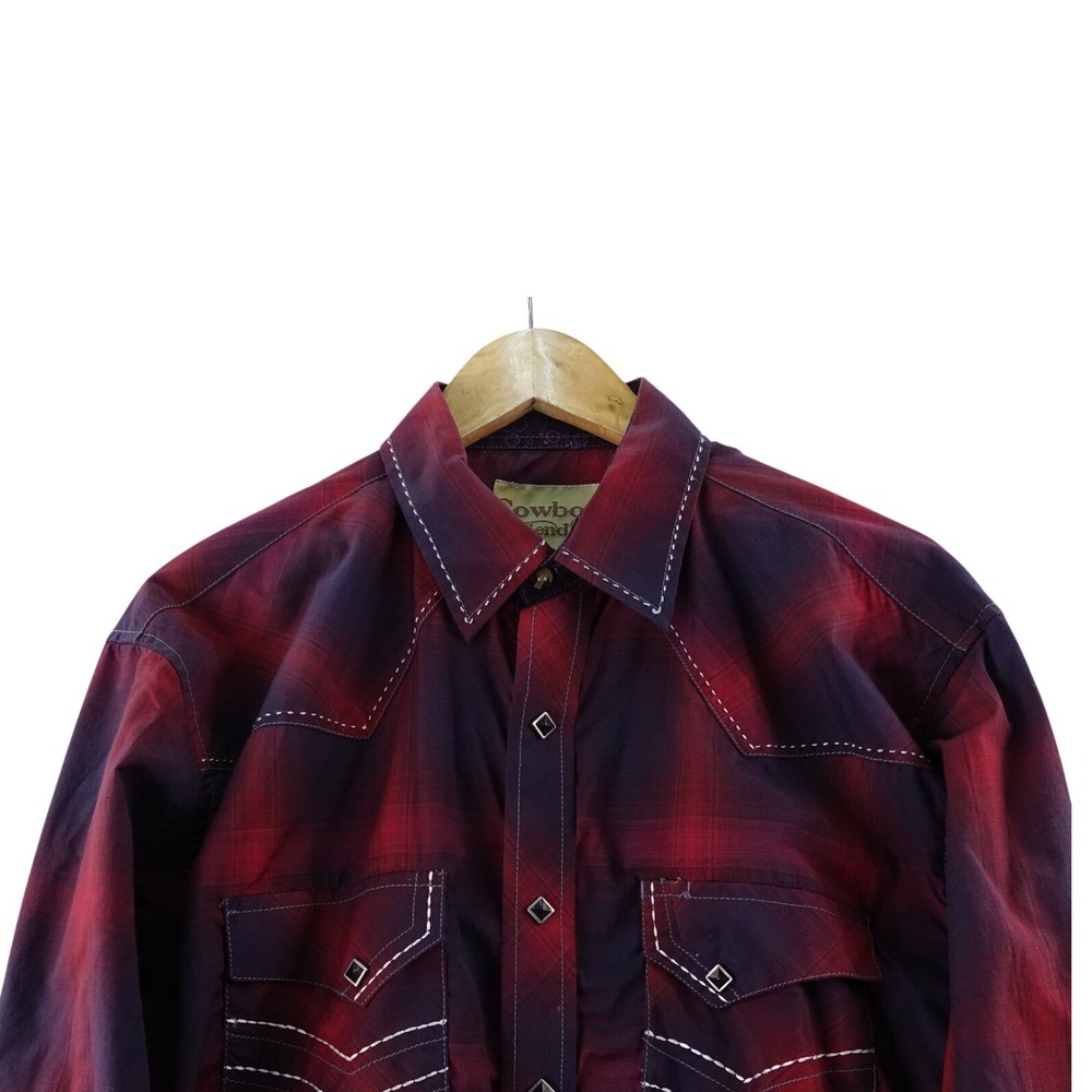 Cowboy Legend Men's L Red Plaid Pearl Snap Long Sleeve Western Shirt Rodeo‎